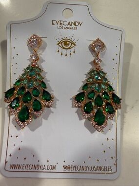 eye candy Gold Chandelier Earrings with Deep Green & Light Green Stones